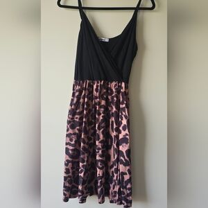 Styleworld Black and Pink Leopard Print Dress With Pockets Size M